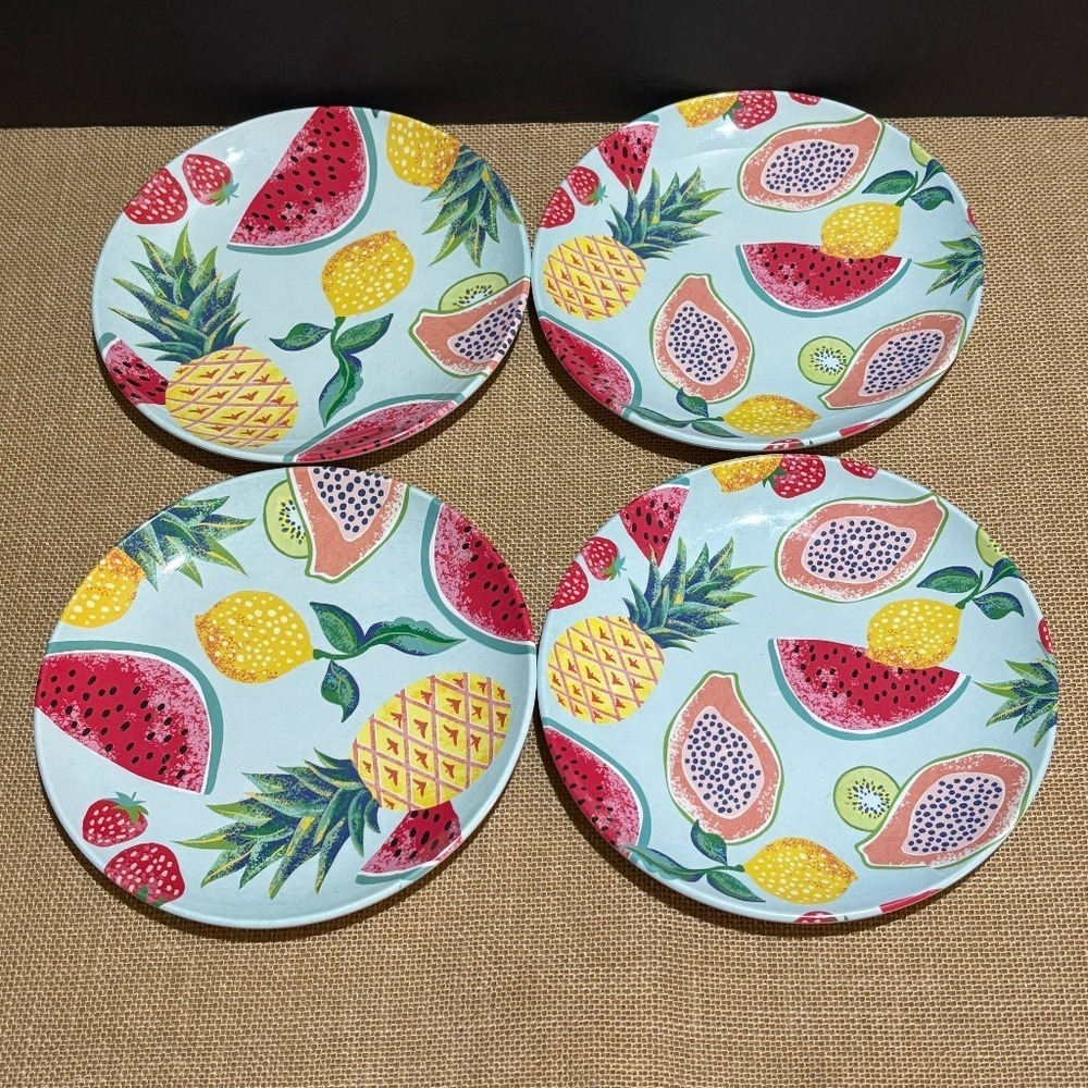 4 Southern Living Dillards 8 1/2" Melamine Side Salad Plates TropSummer Pool BBQ